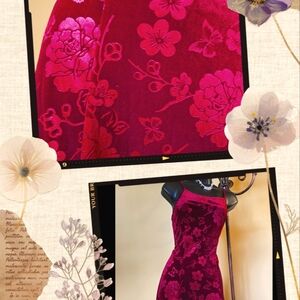 Floral Velvet Dress in Rich Red